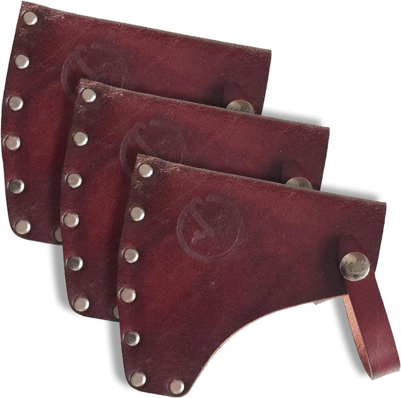 WEKBOSS Kyien 3Pcs Leather Hatchet Sheath - Full Grain Leather Axe Head Cover with Snap Closure for Camping & Outdoor Tools (5.3x4.7 Inch) - Image 1